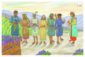 A row of workers line up to receive their wages for working.