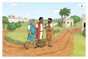 Two men walking on the road with Jesus